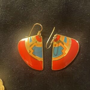 Laurel Burch Cloisonné fan shaped Vintage colorful earrings